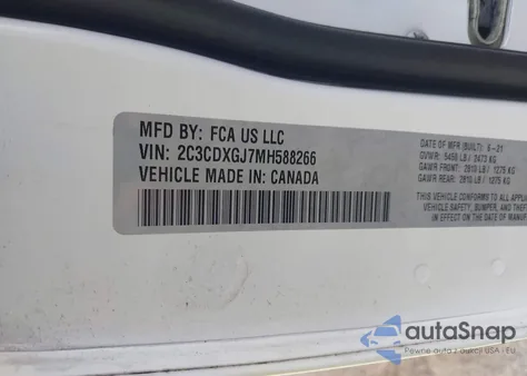 2021 Dodge Charger Scat Pack Rwd z USA, uszkodzony, nr VIN 2C3CDXGJ7MH588266